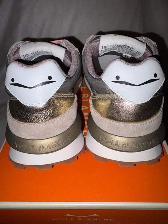 NWT VOILE BLANCHE QWARK HYPE WOMAN Suede & Technical Fabric Sneakers BEIGE-GREY - Picture 11 of 16